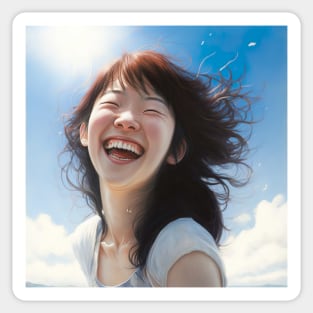 Smily Japanese Teenage Girl Sky Illustration Design Sticker